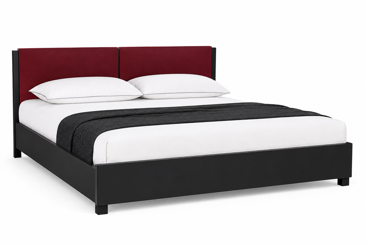 Cadre de lit capitonné noir avec tissu bordeaux 140x190 cm