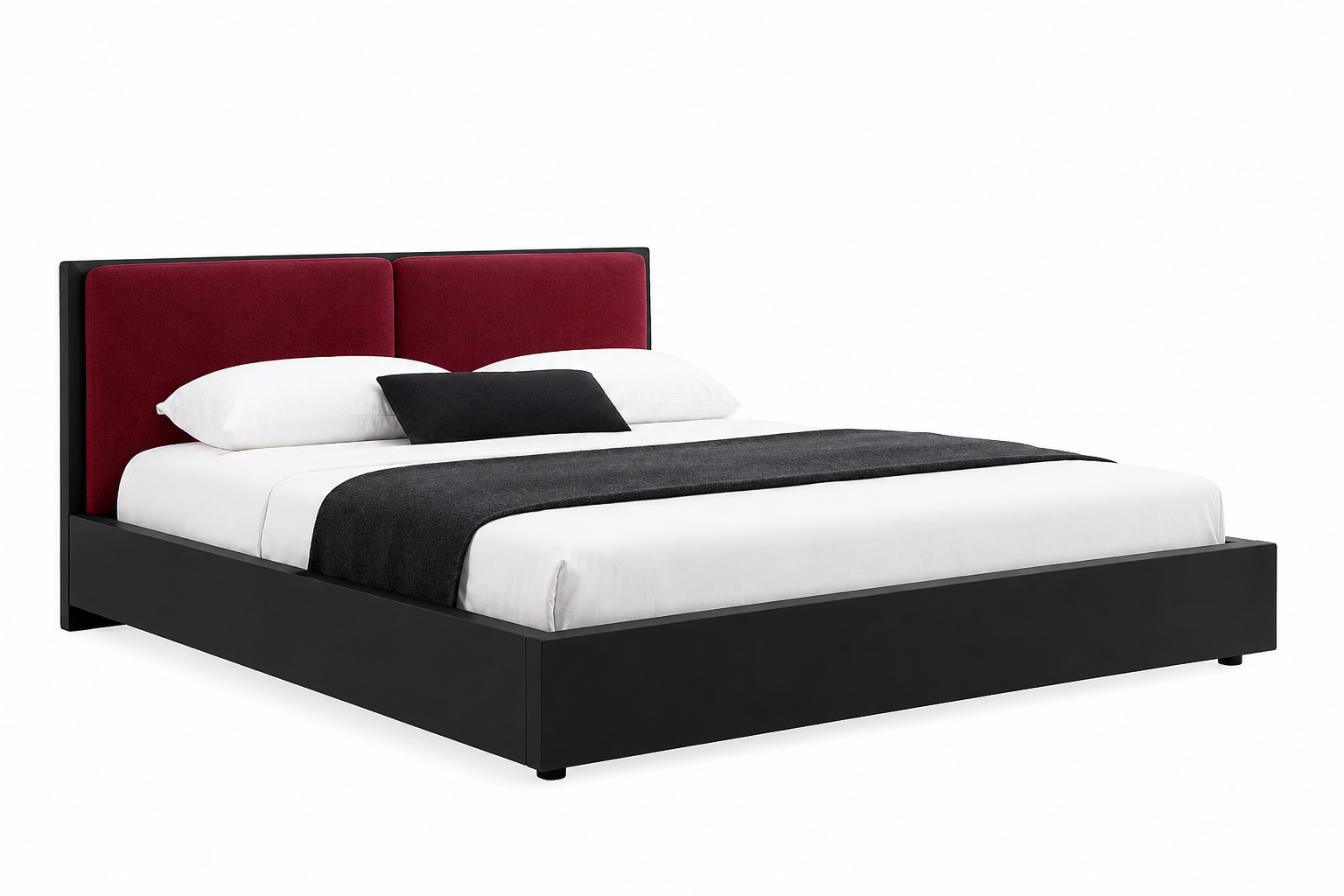 Lit baldaquin acier noir avec traverse rouge sombre 160x200 cm