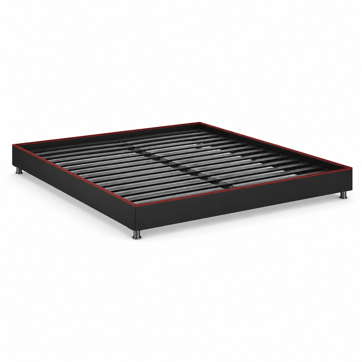 Lit plateforme bas noir avec bordure rouge brique 160x200 cm