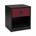Table de chevet noire avec tiroir bordeaux 40x35x52 cm