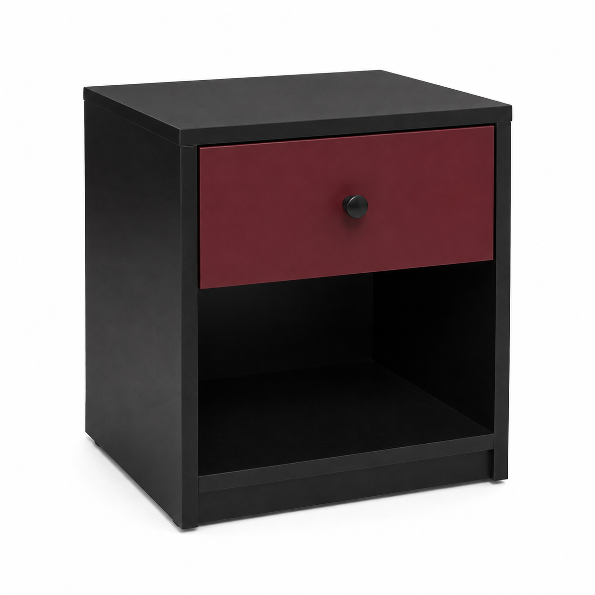 Table de chevet noire avec tiroir bordeaux 40x35x52 cm