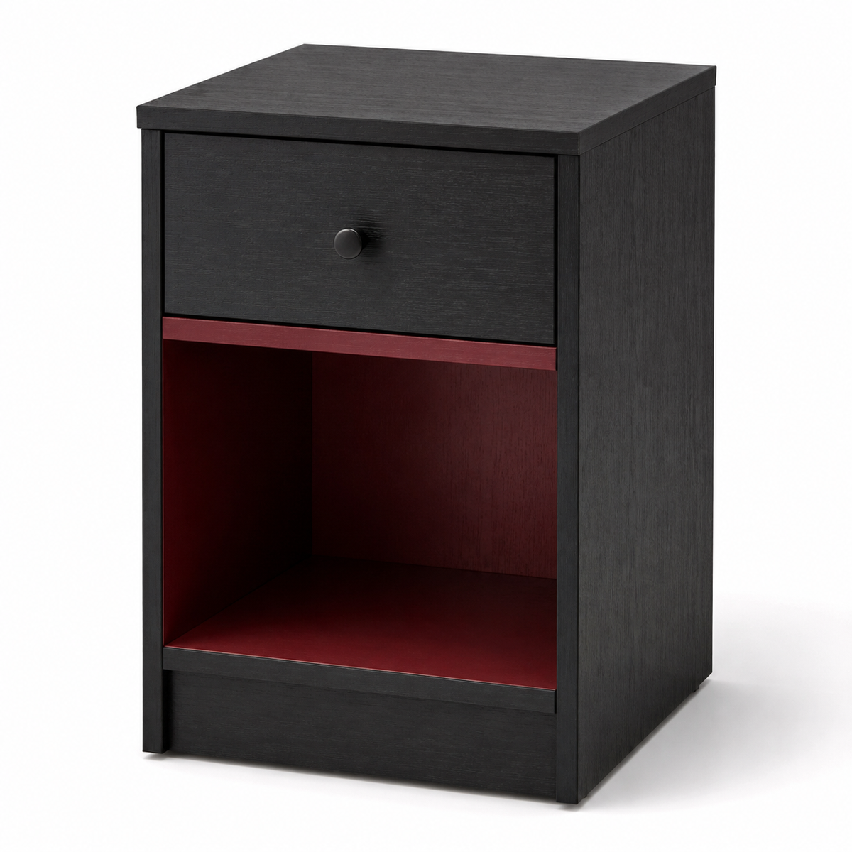 Table de chevet noire compacte avec niche bordeaux 35x32x48 cm