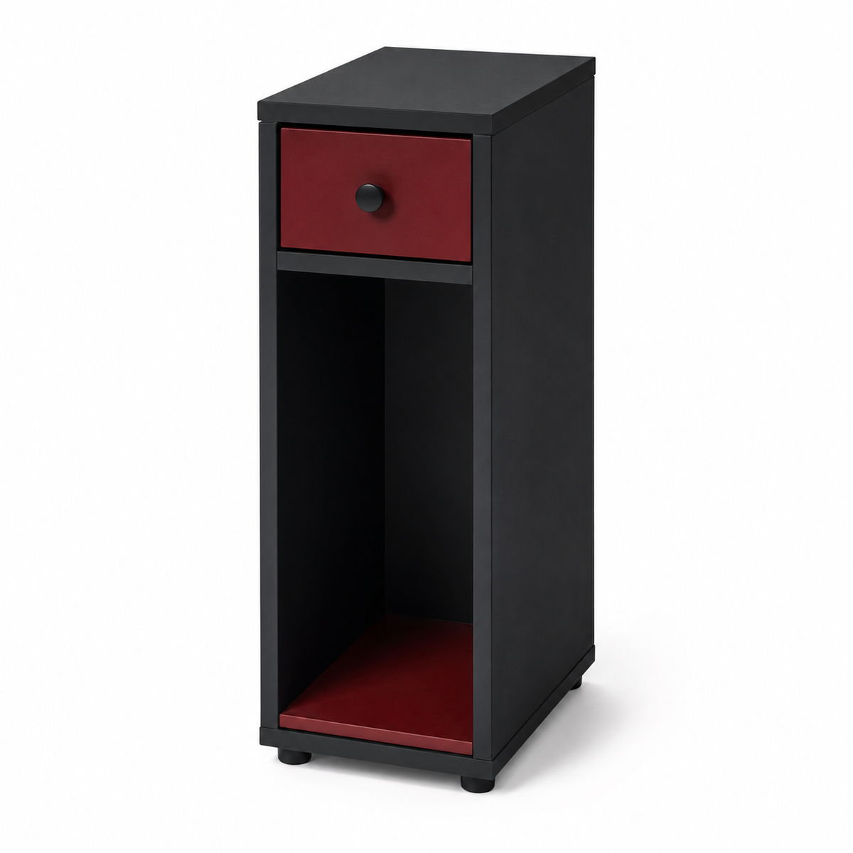 Table de chevet noire étroite avec accent rouge 30x35x60 cm