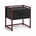 Table de chevet noire avec cadre acier rouge sombre 44x36x54 cm