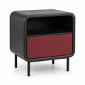 Table de chevet noire arrondie avec tiroir bordeaux 46x40x53 cm
