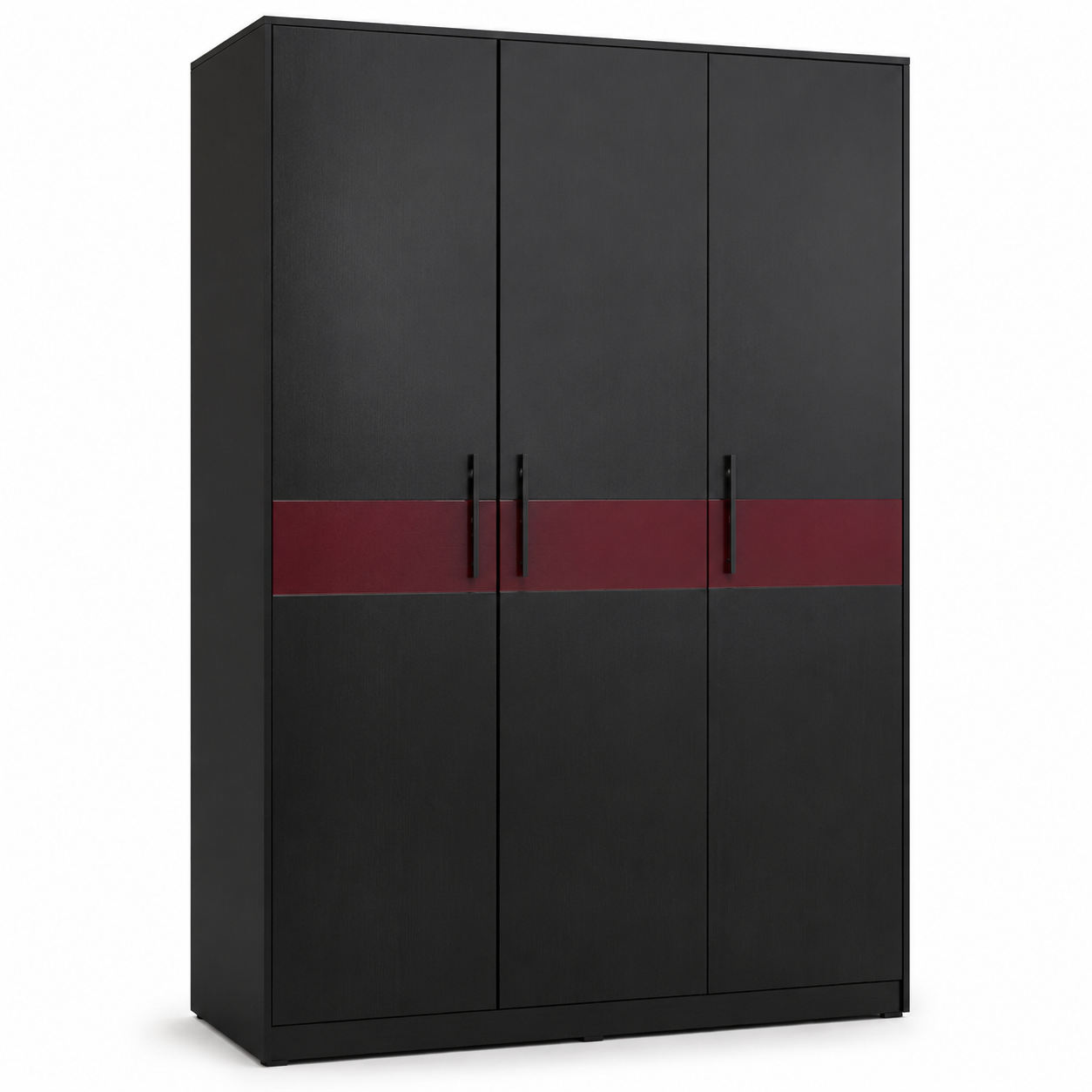 Armoire noire trois portes avec bande bordeaux 135x58x200 cm