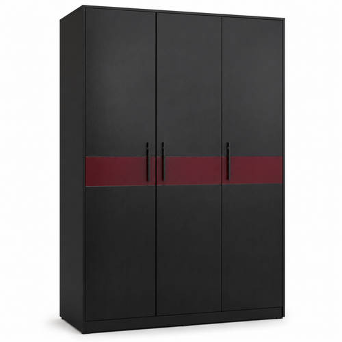 Armoire noire trois portes avec bande bordeaux 135x58x200 cm