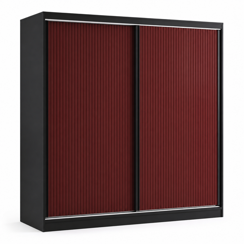 Armoire coulissante noire rainurée rouge sombre 180x62x210 cm