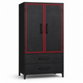 Armoire noire à portes battantes avec cadre rouge 120x55x195 cm