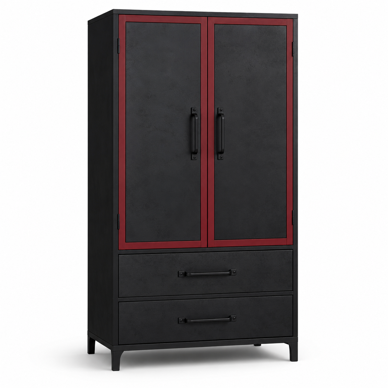 Armoire noire à portes battantes avec cadre rouge 120x55x195 cm