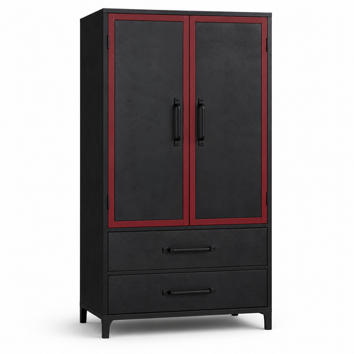 Armoire noire à portes battantes avec cadre rouge 120x55x195 cm