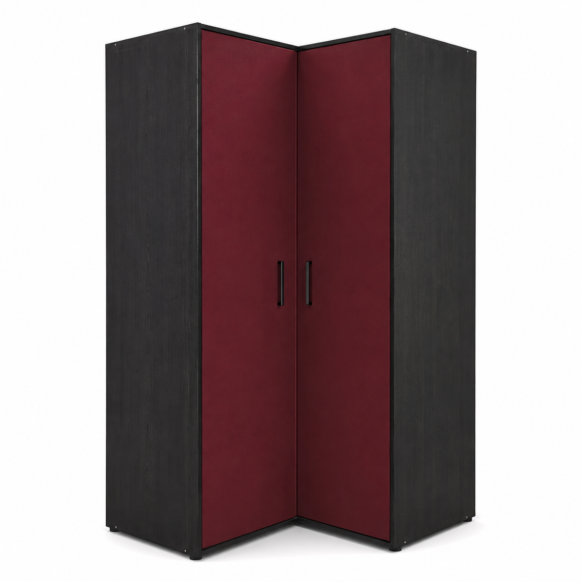 Armoire noire en angle avec panneau bordeaux 110x110x200 cm