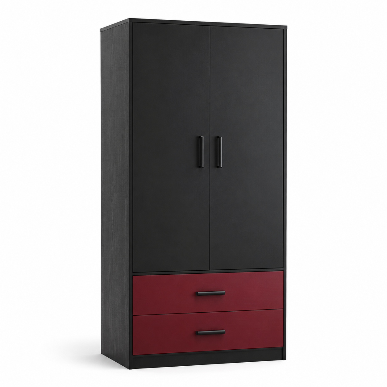 Armoire noire deux portes avec tiroirs bordeaux 100x55x190 cm