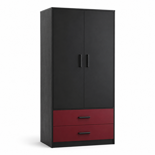 Armoire noire deux portes avec tiroirs bordeaux 100x55x190 cm