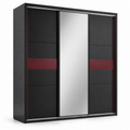 Armoire coulissante noire avec miroir central bordeaux 160x60x205 cm