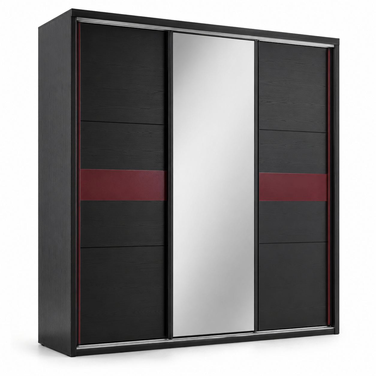Armoire coulissante noire avec miroir central bordeaux 160x60x205 cm