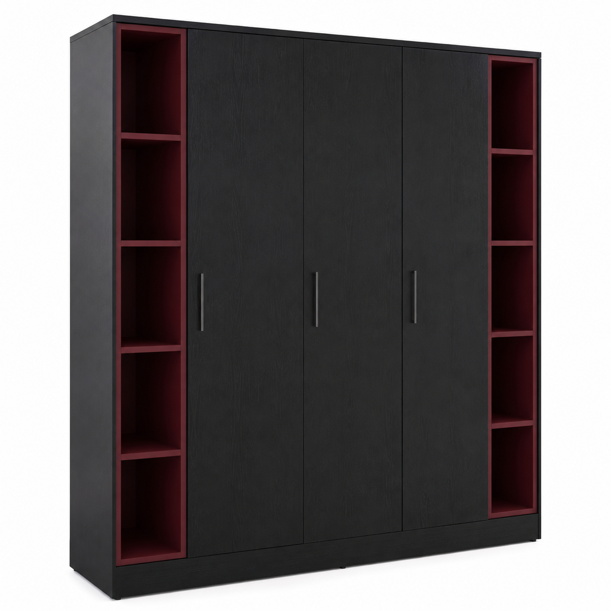 Armoire noire trois portes avec niches bordeaux 140x55x198 cm