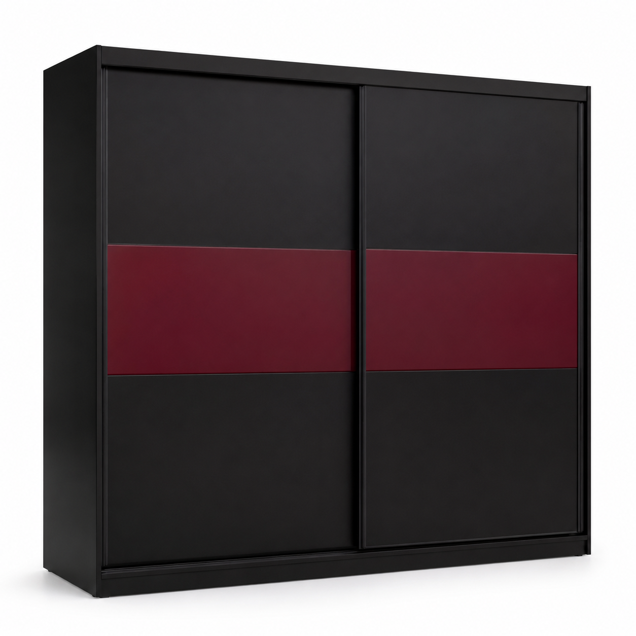 Armoire coulissante noire large avec bande bordeaux 200x62x215 cm