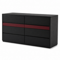 Commode noire six tiroirs avec bande bordeaux 140x45x80 cm