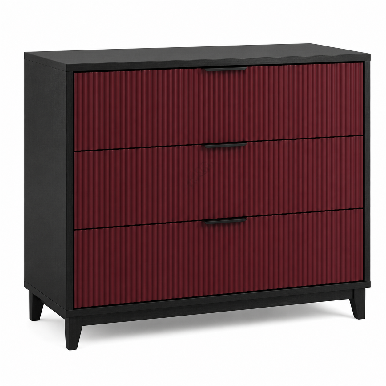 Commode noire rainurée trois tiroirs bordeaux 90x45x82 cm