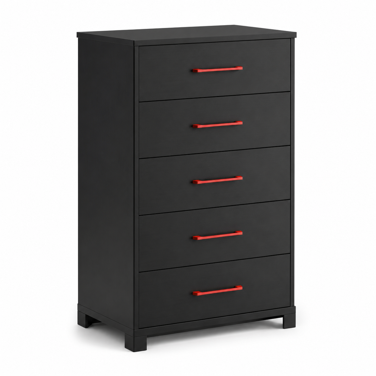 Commode noire cinq tiroirs avec poignées rouges 70x42x110 cm