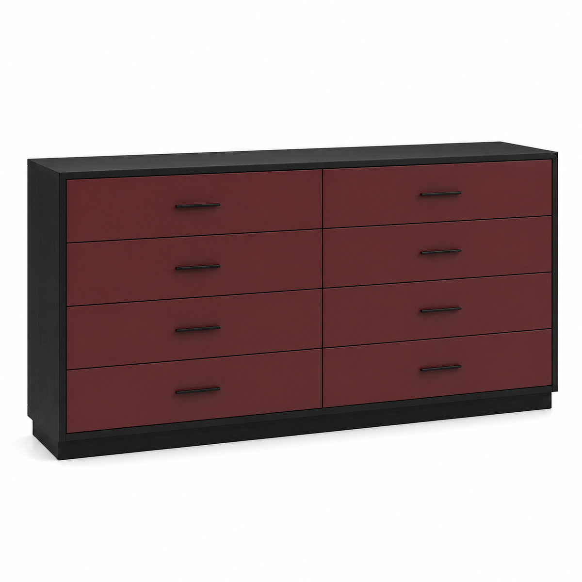 Commode noire huit tiroirs bordeaux 160x45x82 cm