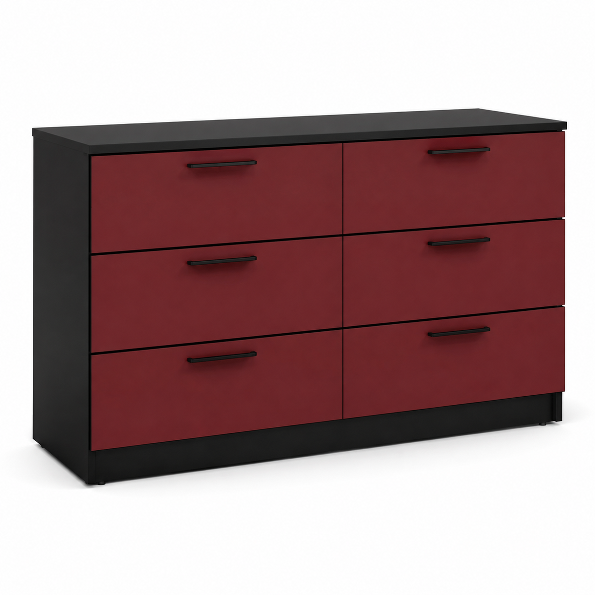 Commode noire double colonne six tiroirs rouge brique 120x42x86 cm
