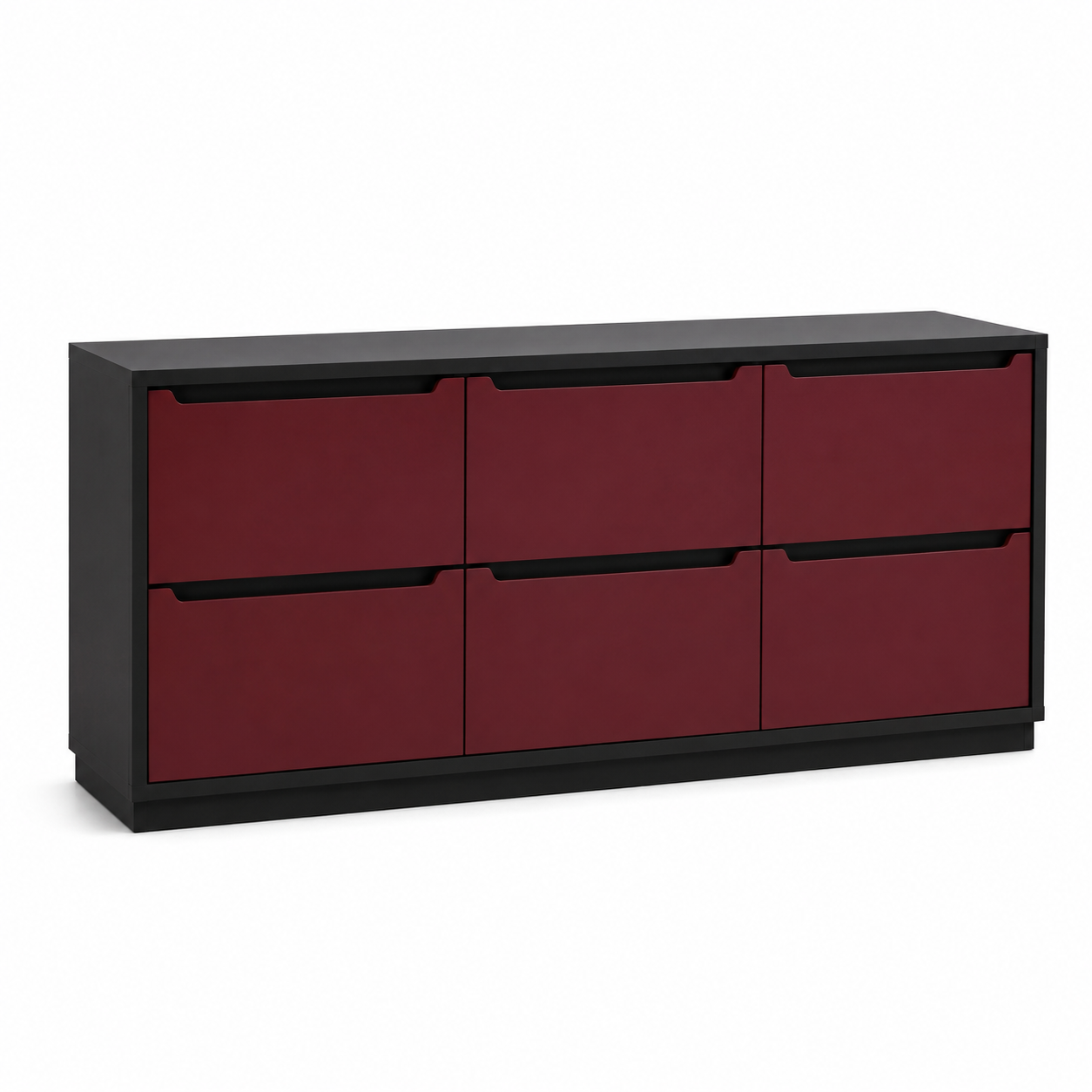 Commode noire six tiroirs à poignées intégrées bordeaux 130x44x78 cm