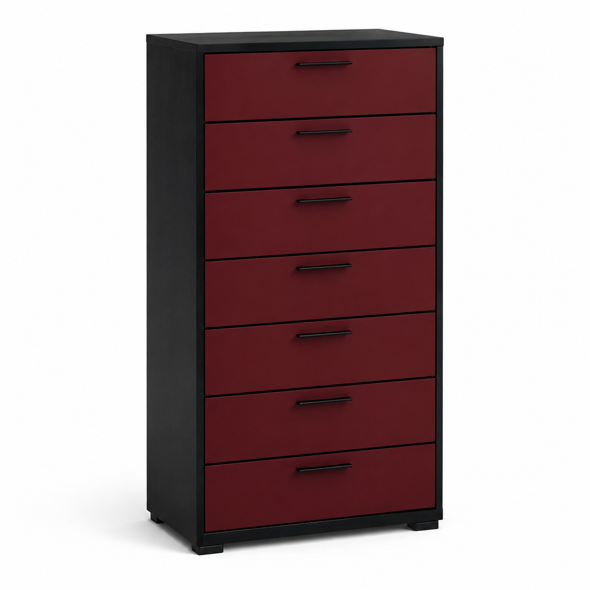 Commode noire haute sept tiroirs rouge sombre 75x42x125 cm
