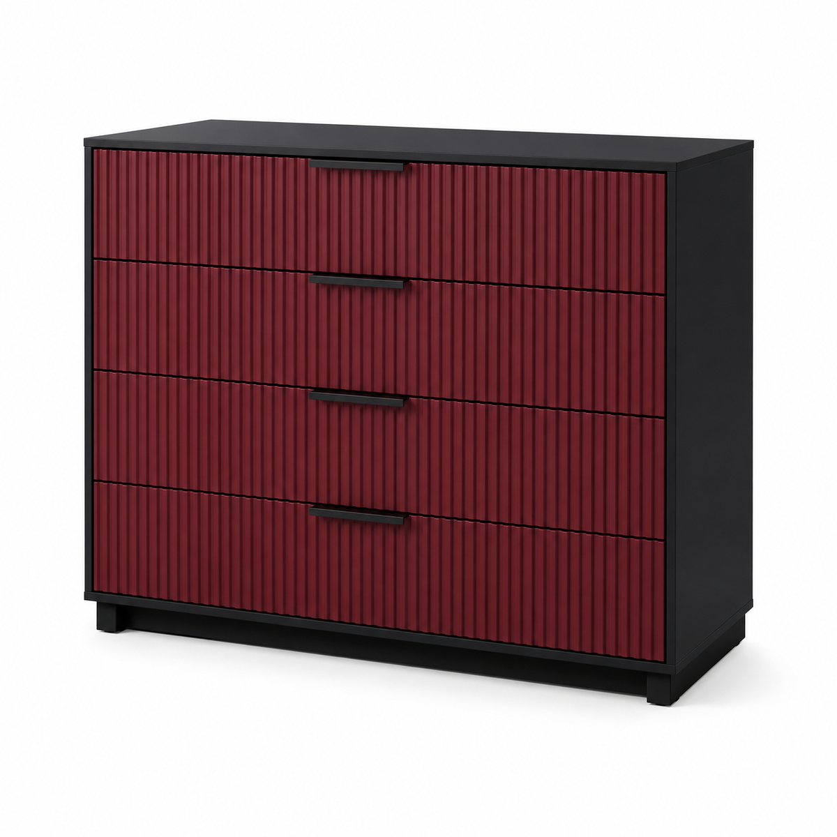 Commode noire quatre tiroirs rainurés bordeaux 110x45x90 cm