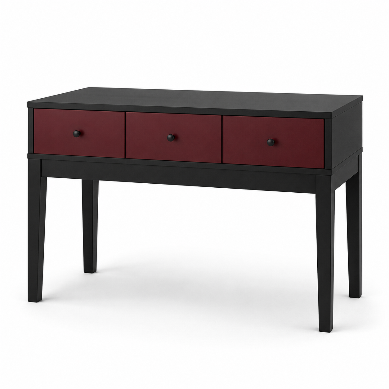 Coiffeuse noire avec trois tiroirs bordeaux 100x42x76 cm