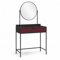 Coiffeuse noire avec miroir rond et tiroir bordeaux 90x40x135 cm