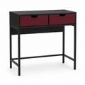 Coiffeuse noire compacte avec deux tiroirs rouge sombre 80x40x75 cm