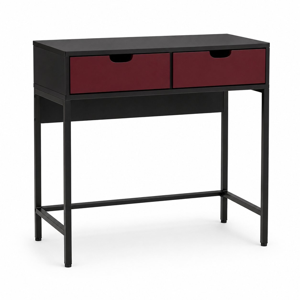 Coiffeuse noire compacte avec deux tiroirs rouge sombre 80x40x75 cm