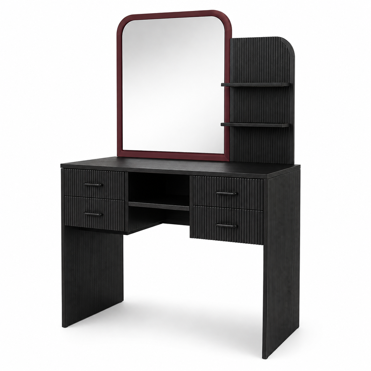 Coiffeuse noire rainurée avec miroir bordeaux 110x42x140 cm