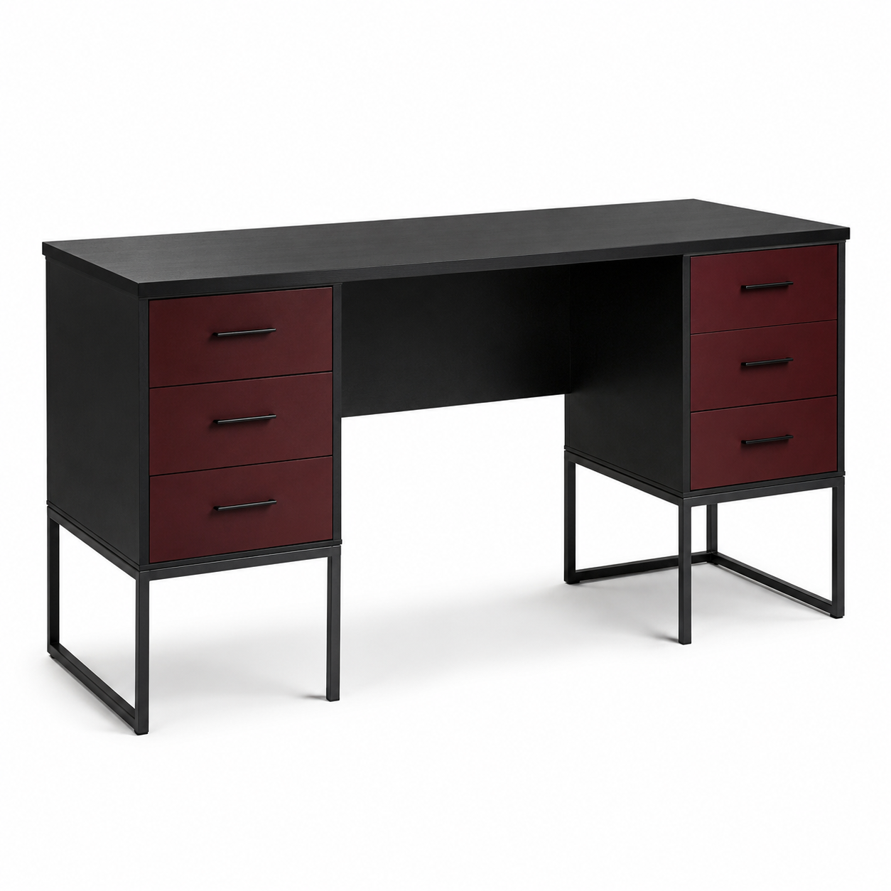 Coiffeuse bureau noire avec tiroirs bordeaux 120x50x76 cm