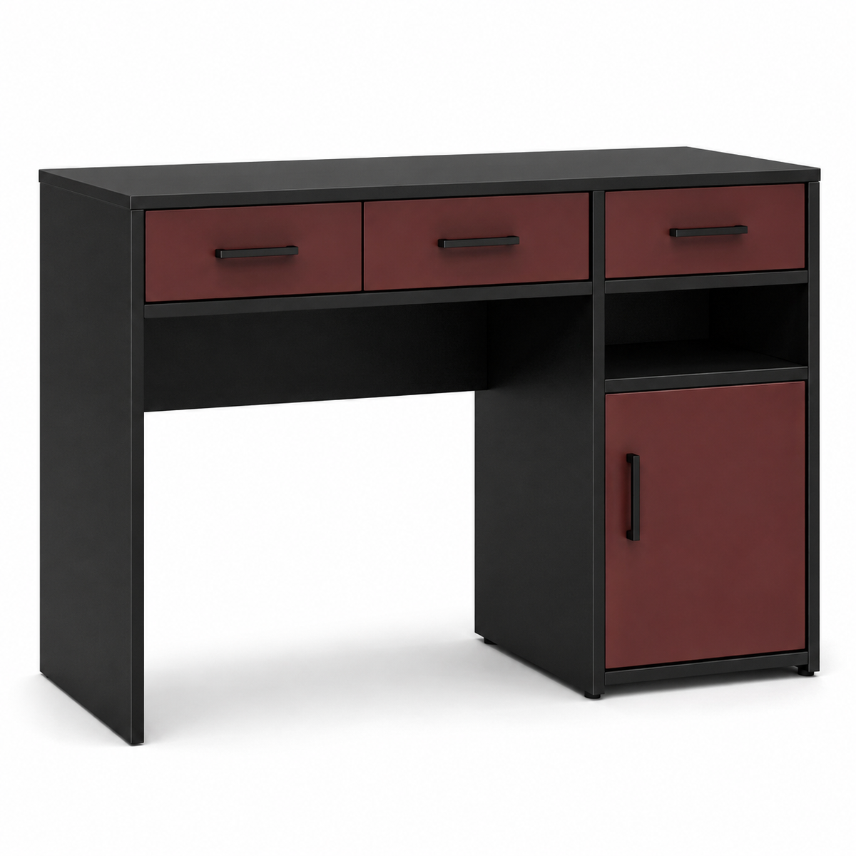 Coiffeuse noire avec rangement latéral rouge brique 105x42x78 cm