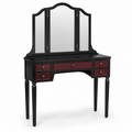 Coiffeuse noire avec miroir triptyque bordeaux 100x42x138 cm